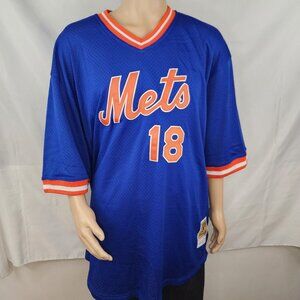 Darryl Strawberry Mens 3XLT Mitchell Ness Jersey Mets Jersey #18 BLUE ORANGE